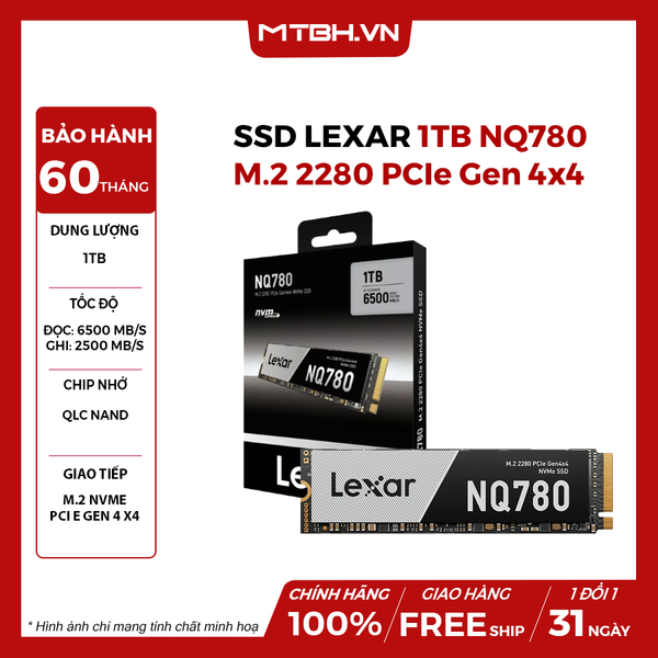 SSD LEXAR 1TB NQ780 M.2 2280 PCIe Gen4 x4 (Đọc 6500MB/s)