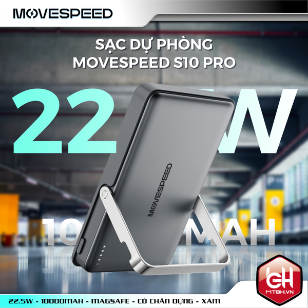 Sạc dự phòng từ tính Movespeed S10 PRO 22.5W | 10.000mAh | Đế dựng | Xám