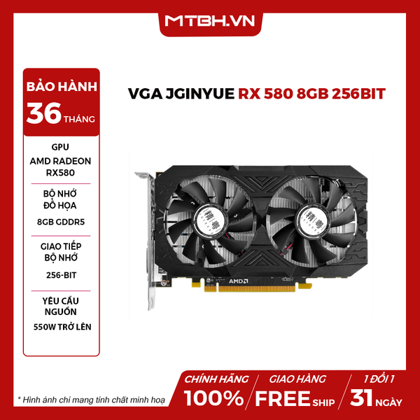 VGA JGINYUE RX580 8GB 256BIT (8GB/ 2048SP/GDDR5/ HDMI /DP)