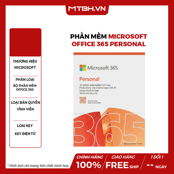 Phần mềm Microsoft 365 Personal Subscr PK Lic 1YR Online APAC EM ESD EP2-32313 (Key Điện Tử) - 1 Năm | Chính hãng