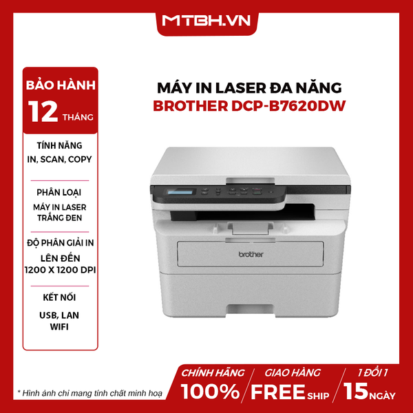Máy in Laser đen trắng đa năng Brother DCP-B7620DW (A4 | In đảo mặt | Scan | Copy| USB | LAN | WIFI)