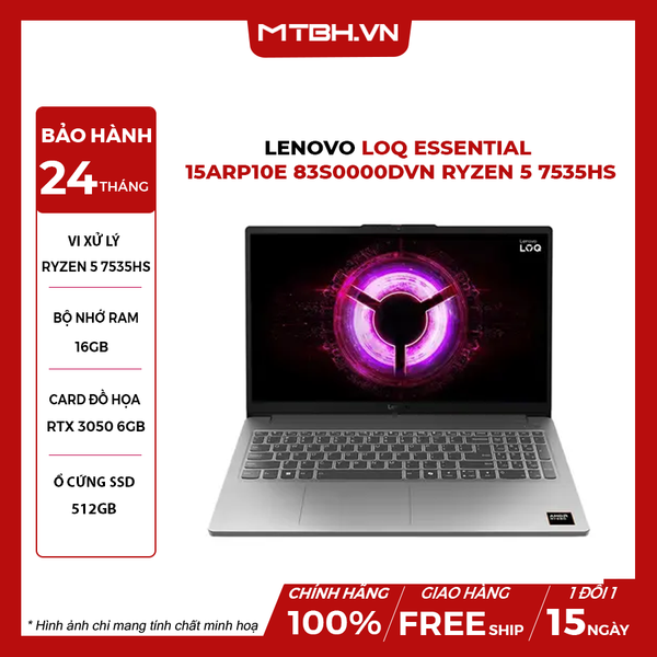 LAPTOP GAMING LENOVO LOQ ESSENTIAL 15ARP10E 83S0000DVN RYZEN 5 7535HS | RTX 3050 6GB | 16GB RAM | 512GB SSD | 15,6