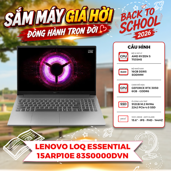 LAPTOP GAMING LENOVO LOQ ESSENTIAL 15ARP10E 83S0000DVN RYZEN 5 7535HS | RTX 3050 6GB | 16GB RAM | 512GB SSD | 15,6