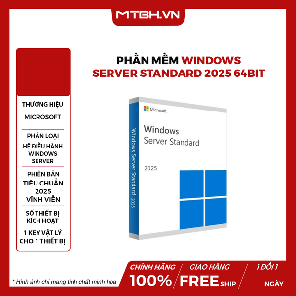 Phần Mềm Windows Server Standard 2025 64Bit English 1pk DSP OEI DVD 16 Core EP2-25187 - Box Chính Hãng