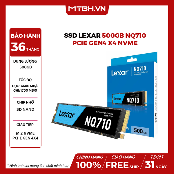 SSD Lexar 500GB NQ710 PCIe Gen4 x4 NVMe (Đọc : 4400Mb/s)