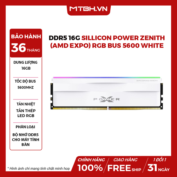 Ram DDR5 16G Sillicon Power Zenith (Amd Expo) Rgb Bus 5600 White