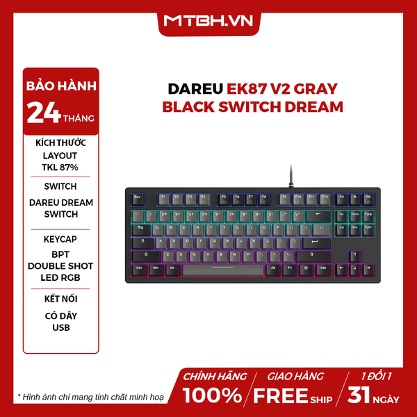 Bàn Phím Cơ Dareu EK87 V2 Gray Black Switch Dream