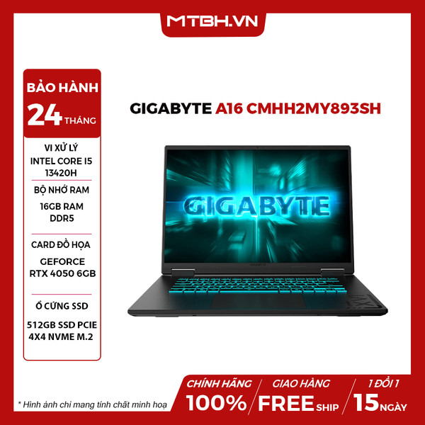 LAPTOP GAMING GIGABYTE A16 CMHH2MY893SH CORE i5-13420H | RTX 4050 6GB | 16GB RAM | 512SSD SSD | 16.0FHD+ 165Hz | WINDOWS 11