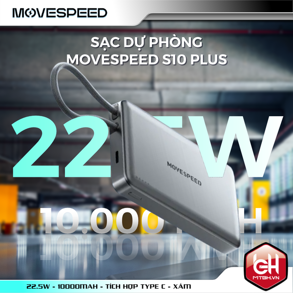 Sạc dự phòng từ tính Movespeed S10 PLUS 22.5W | 10000mAh | Tích hợp Type C | Xám