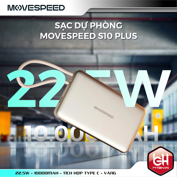 Sạc dự phòng từ tính Movespeed S10 PLUS 22.5W | 10000mAh | Tích hợp Type C | Vàng