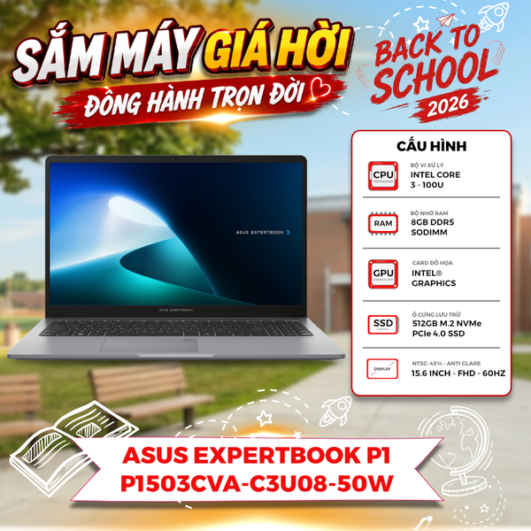 LAPTOP ASUS EXPERTBOOK P1 P1503CVA-C3U08-50W Core 3 100U | 8GB RAM | 512GB SSD | 15.6' FHD | Win 11