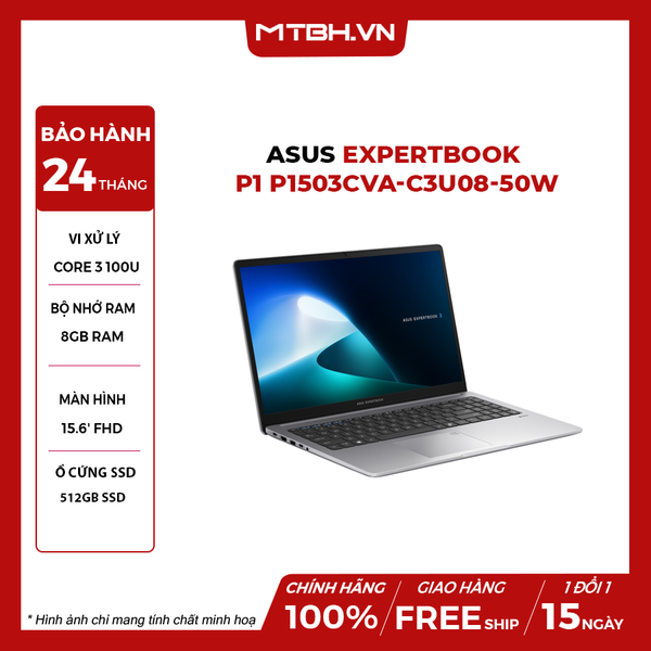 LAPTOP ASUS EXPERTBOOK P1 P1503CVA-C3U08-50W Core 3 100U | 8GB RAM | 512GB SSD | 15.6' FHD | Win 11