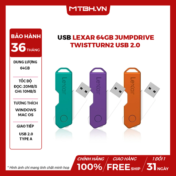 USB Lexar 64GB JumpDrive TwistTurn2 USB 2.0 (LJDTT2X064G-B3NNG) (No box)