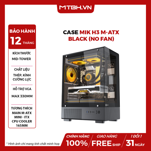 Case MIK H3 Hồ Cá M-ATX/ITX Kính Cường Lực Black (No Fan)