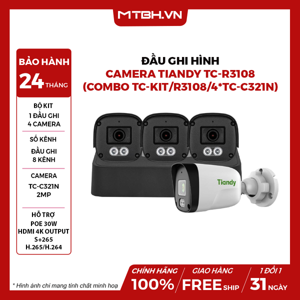ĐẦU GHI HÌNH CAMERA TIANDY TC-R3108 (COMBO TC-KIT/R3108/4*TC-C321N)