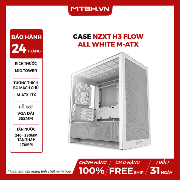 CASE NZXT H3 FLOW ALL WHITE M-ATX