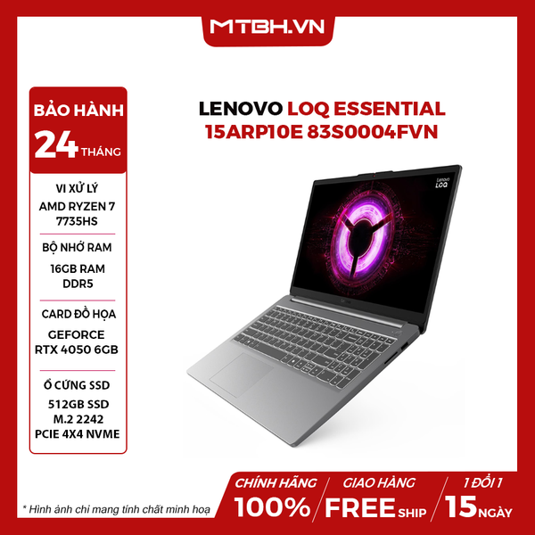 LAPTOP GAMING LENOVO LOQ ESSENTIAL 15ARP10E 83S0004FVN Ryzen 7 7735HS | RTX 4050 6GB | 16GB RAM | 512GB SSD | 16.5