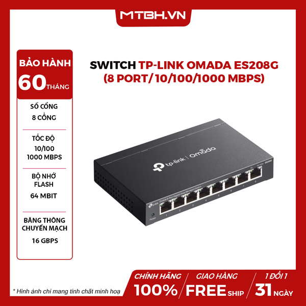 Switch TP-Link Omada ES208G (8 port/ 10/100/1000 Mbps)