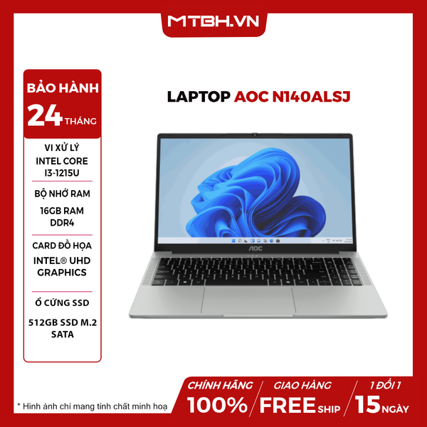 LAPTOP AOC N140ALSJ CORE i3-1215U | 16GB RAM | 512GB SSD | Intel UHD | 14' FHD | Win 11 Pro