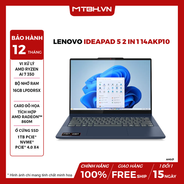 Laptop Lenovo IdeaPad 5 2 in 1 14AKP10 Ryzen AI 7 350 RAM 16GB SSD 1TB 14 inch FHD+ Touch Windows 11 Home - NK