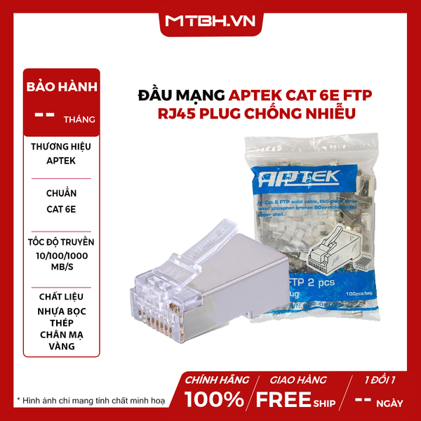 Đầu Mạng Aptek Cat 6E FTP RJ45 Plug Chống Nhiễu - Loại tốt