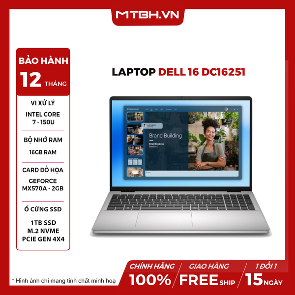 LAPTOP DELL 16 DC16251 Core 7 150U RAM 16GB SSD 1TB 16 inch FHD+ Touch Windows 11 Platinum Silver - NK