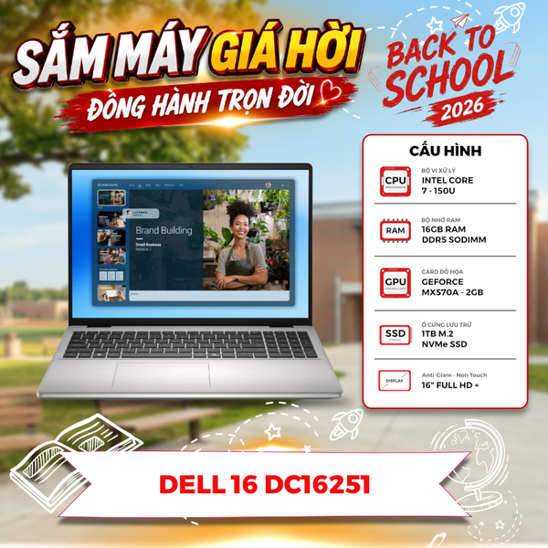 LAPTOP DELL 16 DC16251 Core 7 150U RAM 16GB SSD 1TB 16 inch FHD+ Touch Windows 11 Platinum Silver - NK