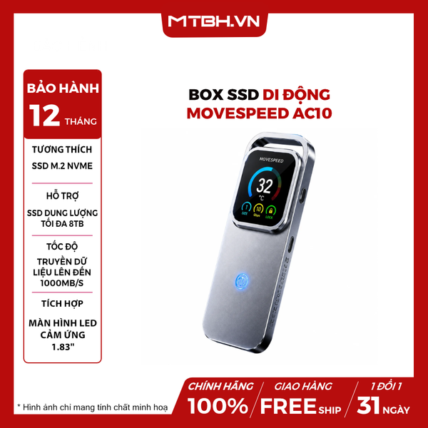 BOX SSD DI ĐỘNG MOVESPEED AC10 USB 3.2 Gen2, 10Gbps, PD100wat, Upto 8Tb, 100Gam