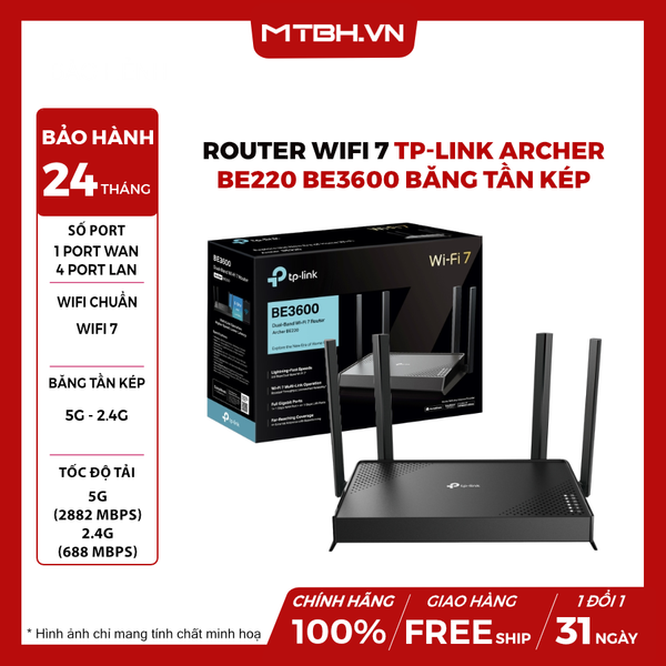 Router Wifi 7 Tp-link Archer BE220 BE3600 Băng Tần Kép