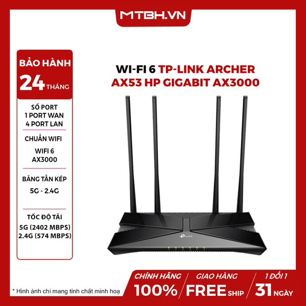 Bộ Phát Wi-Fi 6 TP-Link Archer AX53 HP Gigabit Băng Tần Kép AX3000