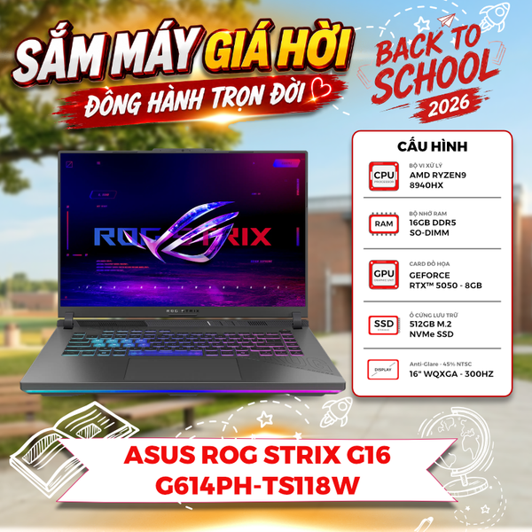 LAPTOP GAMING ASUS ROG STRIX G16 G614PH-TS118W RYZEN 9-8940HX | RTX 5050 8GB | 16GB RAM | 512GB SSD | 16