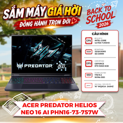 LAPTOP GAMING ACER PREDATOR HELIOS NEO 16 AI PHN16-73-757W Ultra 7 255HX | RTX 5060 8GB | 32GB RAM | 1TB SSD | 16' WQXGA 240Hz | Win 11