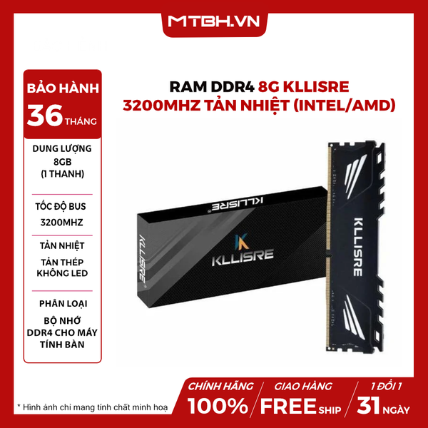 Ram DDR4 8G Kllisre 3200MHz Tản Nhiệt (Intel/AMD)
