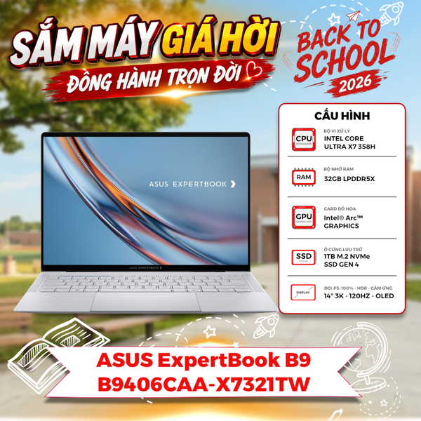 Laptop ASUS ExpertBook B9 B9406CAA-X7321TW Ultra X7 358H | 32GB | 1TB | Intel Arc | 14' 3K OLED Touch | Win 11