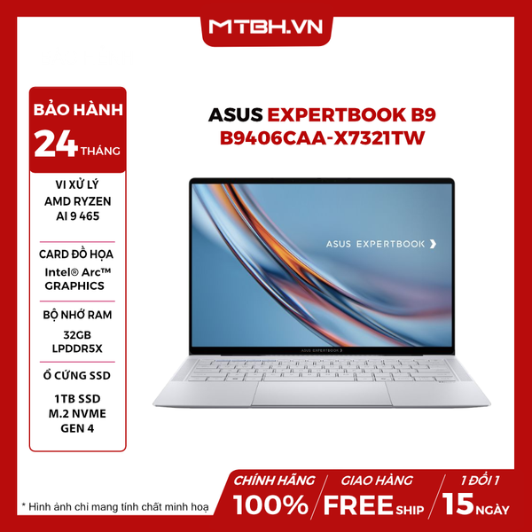 Laptop ASUS ExpertBook B9 B9406CAA-X7321TW Ultra X7 358H | 32GB | 1TB | Intel Arc | 14' 3K OLED Touch | Win 11