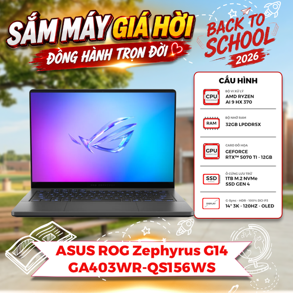 Laptop ASUS ROG Zephyrus G14 GA403WR-QS156WS Ryzen AI 9 HX 370 | RTX 5070Ti 12GB | 32GB | 1TB | 14' 3K OLED 120Hz | Win 11