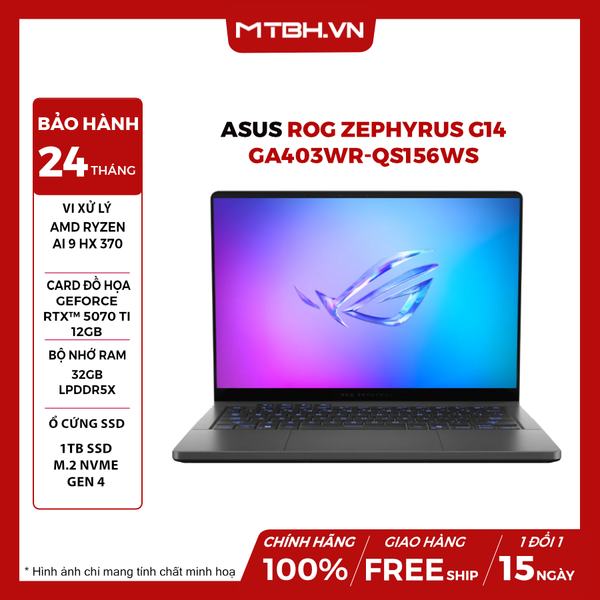 Laptop ASUS ROG Zephyrus G14 GA403WR-QS156WS Ryzen AI 9 HX 370 | RTX 5070Ti 12GB | 32GB | 1TB | 14' 3K OLED 120Hz | Win 11