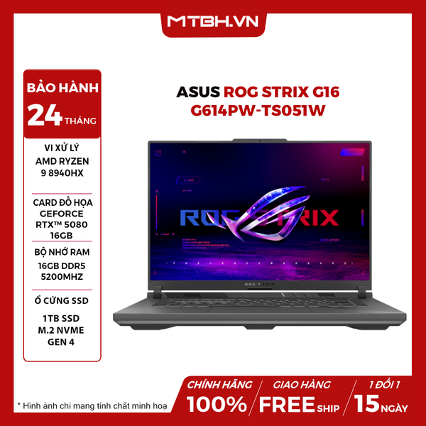 Laptop ASUS ROG Strix G16 G614PW-TS051W Ryzen 9 8940HX | RTX 5080 16GB | 16GB | 1TB | 16' WQXGA 300Hz | Win 11