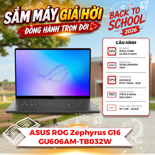 Laptop ASUS ROG Zephyrus G16 GU606AM-TB032W Ultra 9 368H | RTX 5060 8GB | 32GB | 1TB | 16' 2.5K OLED 240Hz | Win 11