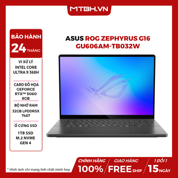 Laptop ASUS ROG Zephyrus G16 GU606AM-TB032W Ultra 9 368H | RTX 5060 8GB | 32GB | 1TB | 16' 2.5K OLED 240Hz | Win 11