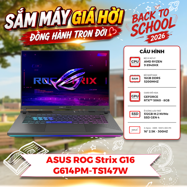 Laptop ASUS ROG Strix G16 G614PM-TS147W Ryzen 9 8940HX | RTX 5060 8GB | 16GB | 512GB | 16' WQXGA 300Hz | Win 11