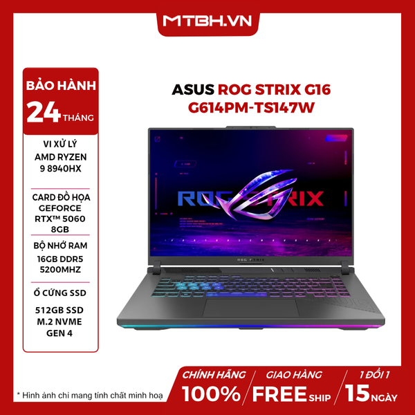 Laptop ASUS ROG Strix G16 G614PM-TS147W Ryzen 9 8940HX | RTX 5060 8GB | 16GB | 512GB | 16' WQXGA 300Hz | Win 11