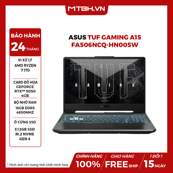 LAPTOP ASUS TUF GAMING A15 FA506NCQ-HN005W Ryzen 7 170 | RTX 3050 4GB | 16GB RAM | 512GB SSD | 15.6