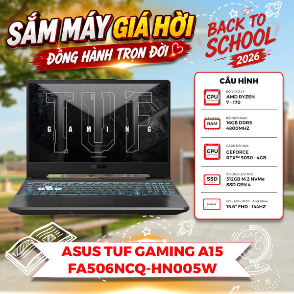 LAPTOP ASUS TUF GAMING A15 FA506NCQ-HN005W Ryzen 7 170 | RTX 3050 4GB | 16GB RAM | 512GB SSD | 15.6