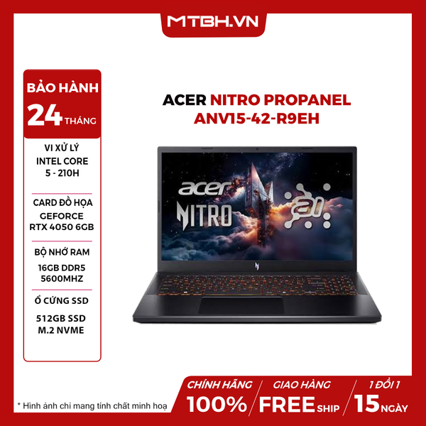 LAPTOP GAMING ACER NITRO PROPANEL ANV15-52-50RB Core 5-210H | RTX 4050 6GB | 16GB RAM | 512GB SSD | 15.6