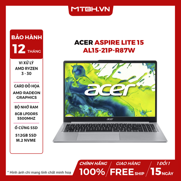 LAPTOP ACER ASPIRE LITE 15 AL15-21P-R87W Ryzen 3 30 | 8GB RAM | 512GB SSD | 15.6