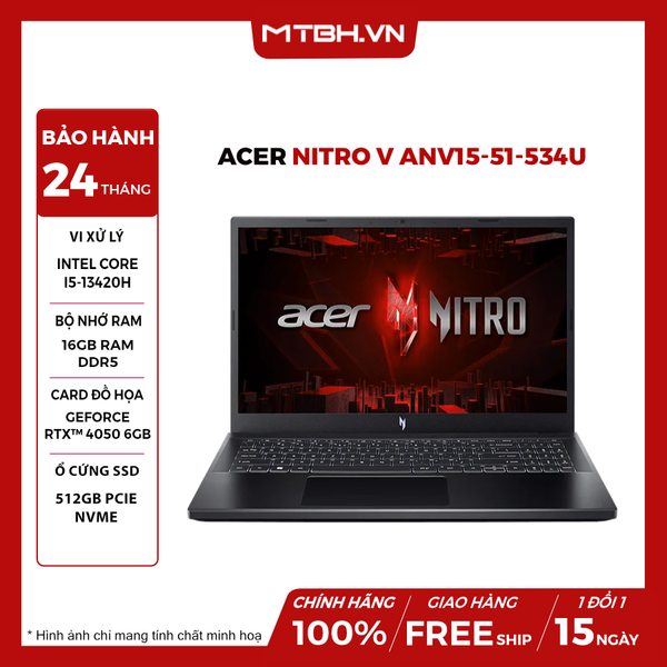 LAPTOP GAMING ACER NITRO V ANV15-51-534U CORE i5-13420H | RTX 4050 6GB | 16GB RAM | 512GB SSD | 15.6' FHD 144Hz | Win 11