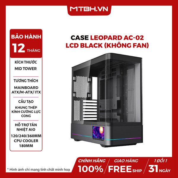 Case Leopard Ac-02 Hồ Cá Kính Cong LCD Black (No Fan)