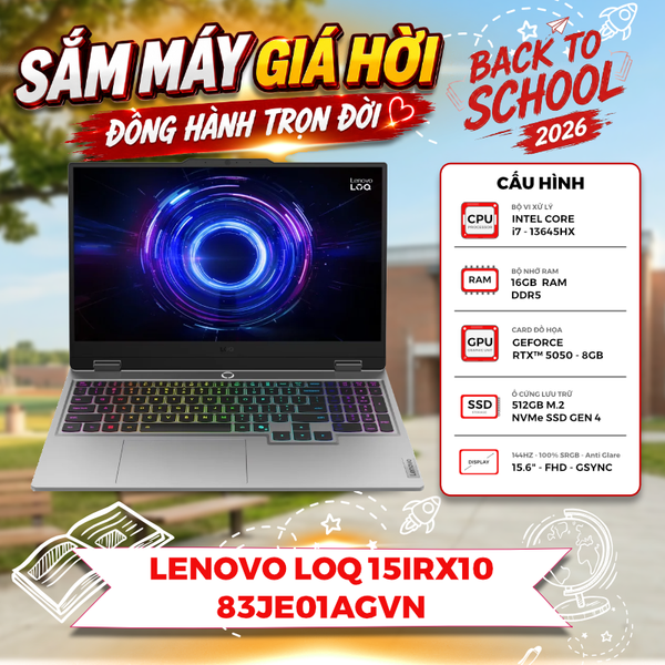 LAPTOP GAMING LENOVO LOQ 15IRX10 83JE01AGVN CORE i7 13645HX | RTX 5050 8GB | 16GB RAM | 512GB SSD | 15.6