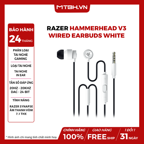 Tai Nghe Razer Hammerhead V3 Wired Earbuds White